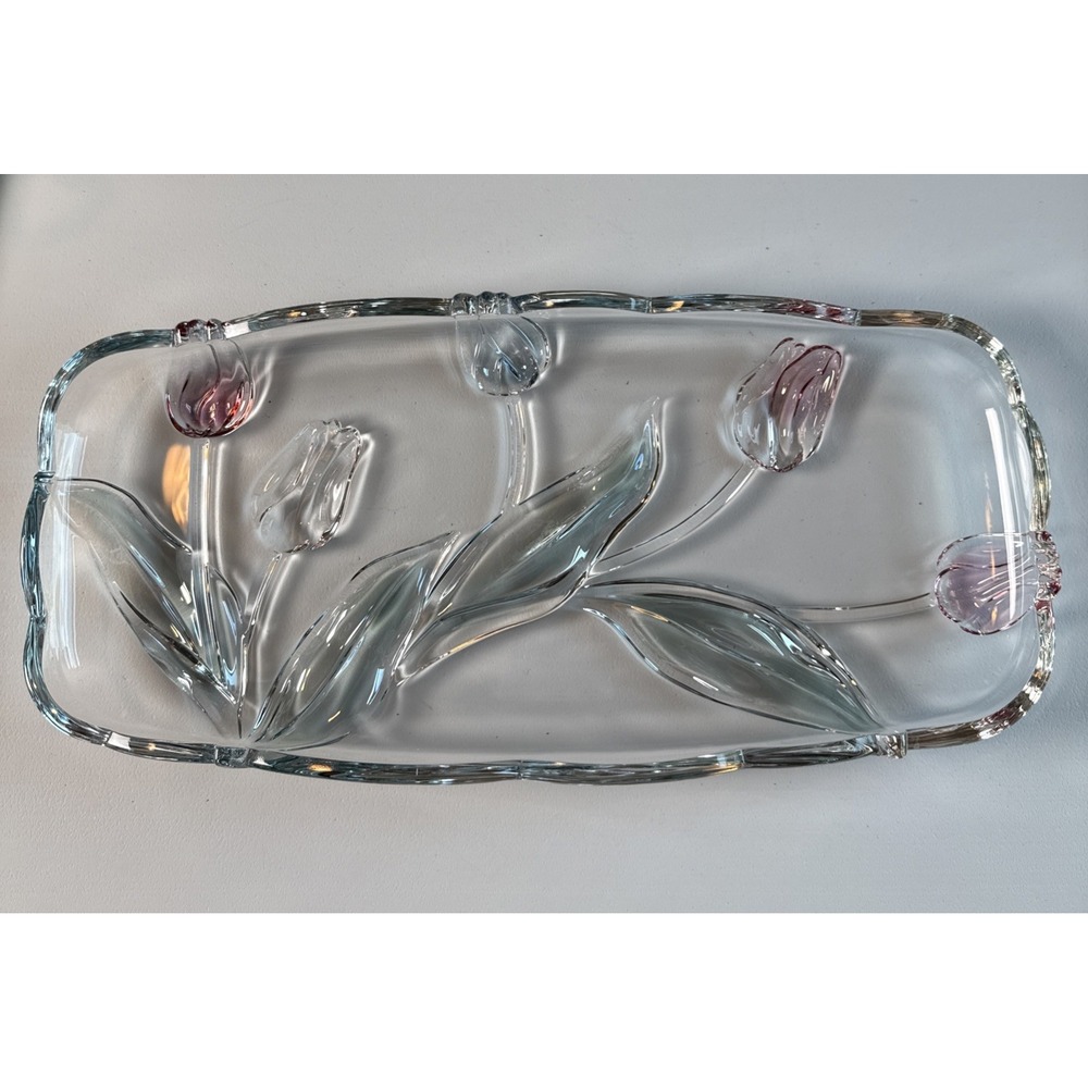 Mikasa Spring Debut Tulip Canape Tray Walther Crystal Germany 15x7" VTG